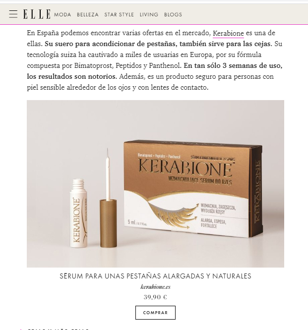 Revista Elle, Kerabione – Sérum de Pestañas, Sérum Acondiciionadors de Pestañas Kerabione, Cejas Kerabione, Crece Cejas Kerabione