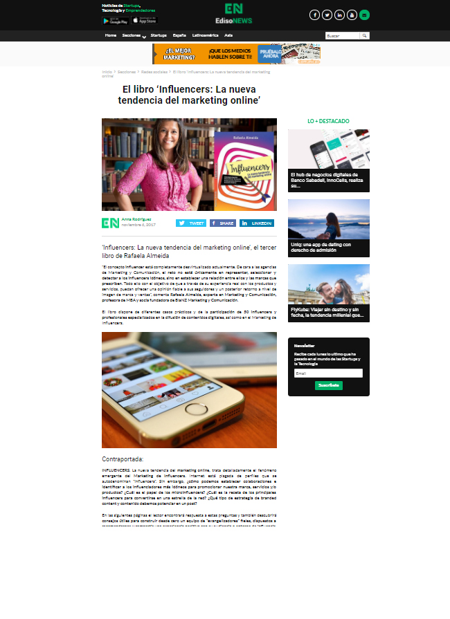 EdisoNEWS – Rafaela Almeida libro Influencers, Agencia de Marketing de Influencers, Campañas de Marketing de Influencers