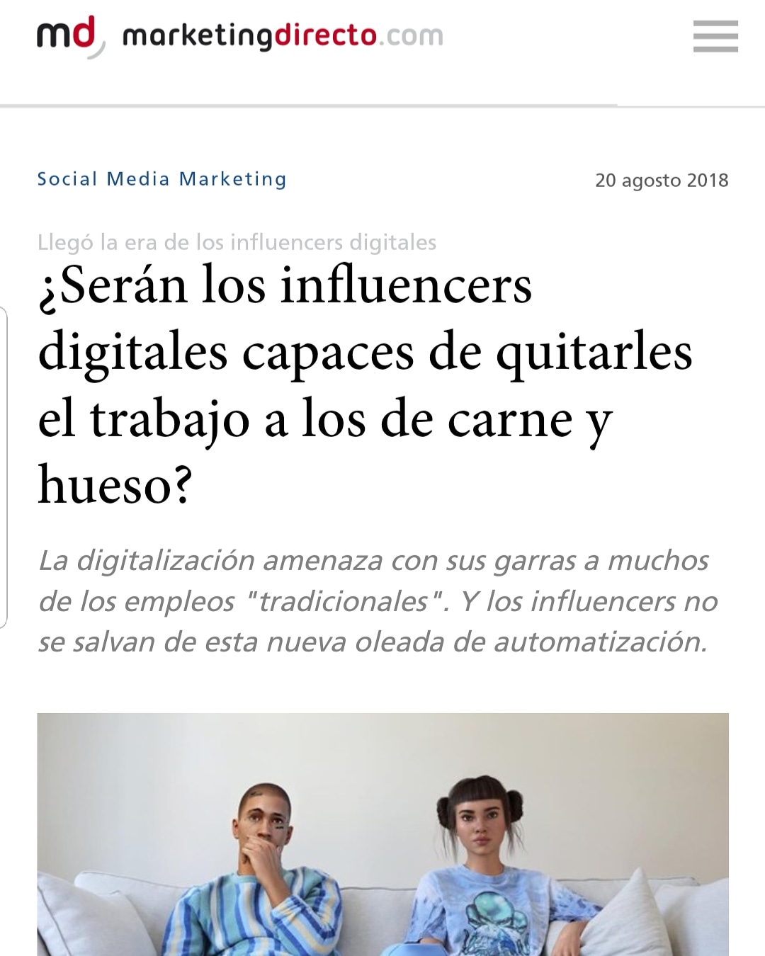 Marketing Directo – ¿Serán los influencers digitales capaces de quitarles el trabajo a los de carne y hueso?