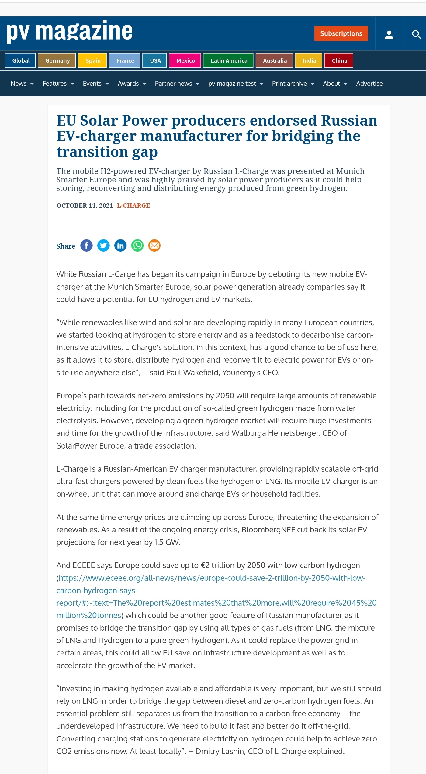 PV Magazine – L-Charge Smart Europe 2021 Munich