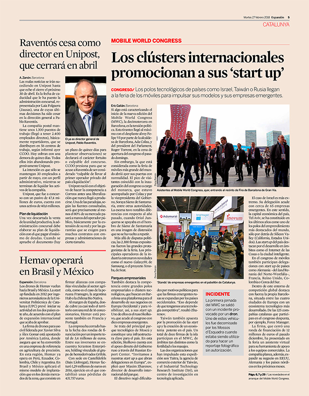 Skolkovo – Diario Expansión, Expansión Economic Newspaper, 27/02/2018. MWC Mobile World Congress, PR Agency Spain, Comunication Agency Spain, Marketing Agency Spain