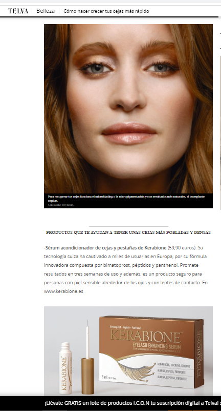 Revista Telva Kerabione – Sérum de Pestañas, Sérum Acondiciionadors de Pestañas Kerabione, Cejas Kerabione, Crece Cejas Kerabione