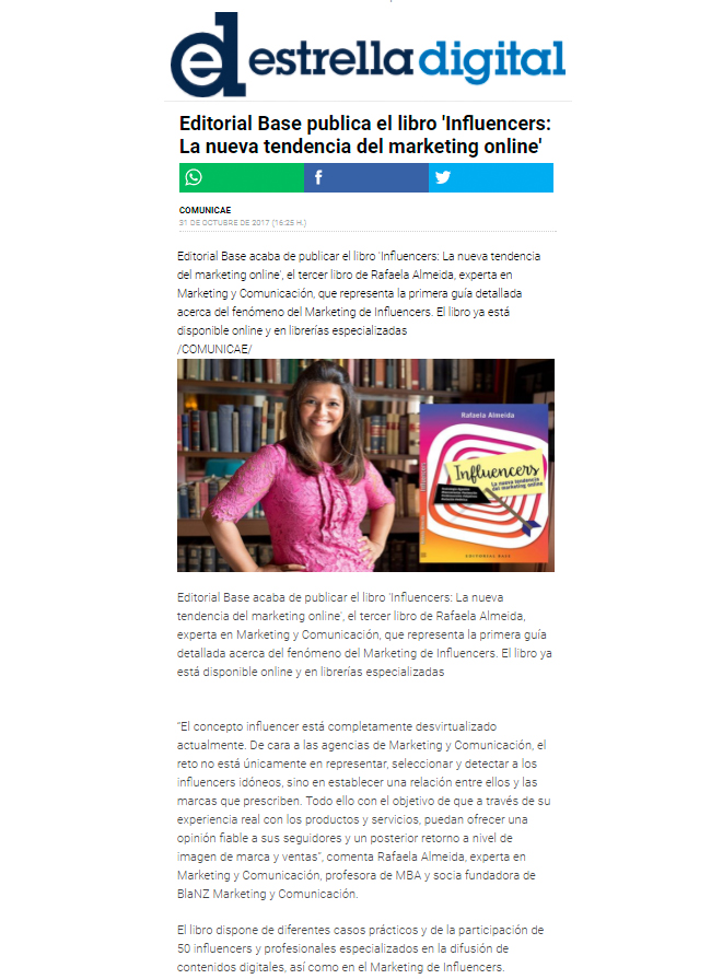 Estrella Digital – Influencers – Rafaela Almeida – Marketing de Influencers, Influencer Agency, Agencia de Influencers, Libros sobre Influencers