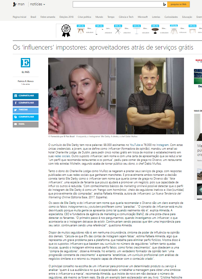 MSN Brasil – Libro Rafaela Almeida – Influencers la nueva tendencia del Marketing online – Libro Influencers, Influencer Marketing